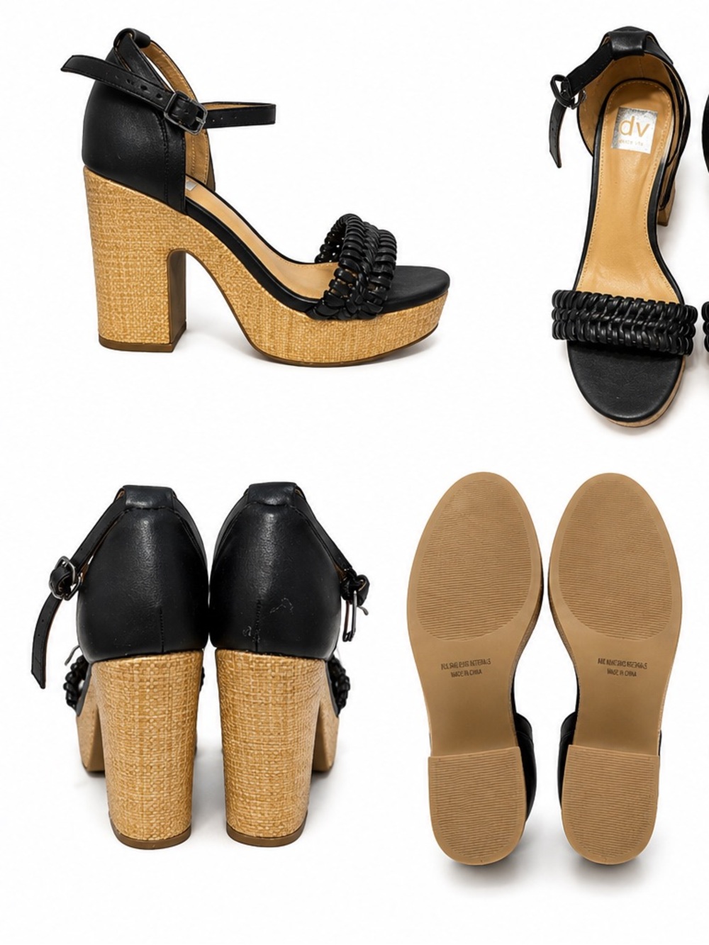 Dolce Vita Black Raffia Block Heel Sandals Size 9 - Picture 3 of 3